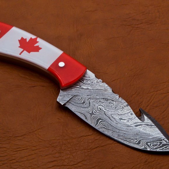 8.5" Handmade Damascus Knife Bowie Gut Hook Knife - Picture 6 of 12